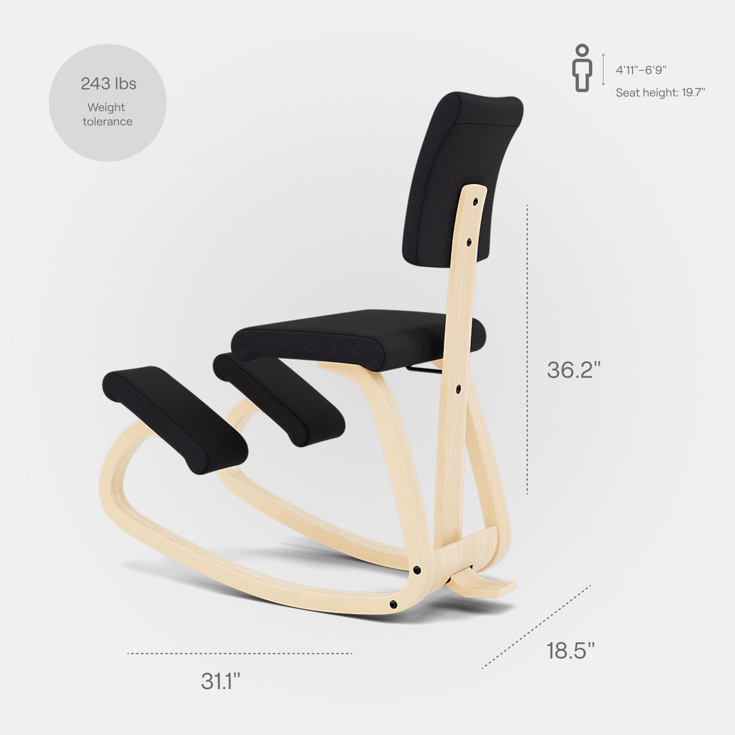 Varier Ergonomic Kneeling Chair for Office – Premium Kneeling Chair with Back Support for Posture Correction, Heavy Duty Desk Chair Cushion, Adjustable Office Chair Solution for Back Pain Relief