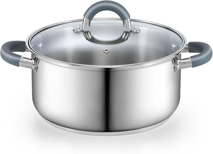 Cook N Home Basics 5.5 Quart Stainless Steel Stock Pot with Lid, Cooking Pot for Pasta, Soup, Stay-Cool Silicone Handle, Stockpot with Even Heating, Oven Safe, Cookware for Canning, Boiling, Simmer