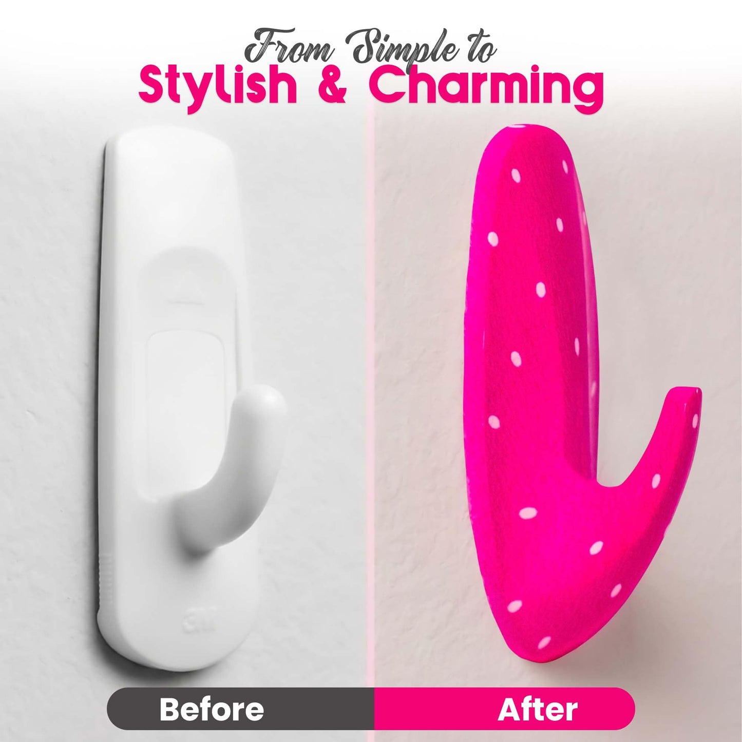 WallCandy Adhesive Wall Hanging Hooks | Pack of 3 Pink Polka Dot Wall Hooks with Heavy Duty Sticky Strips that Hold Up to 3lbs, Easy to Install Hanging Hook for Painted Walls & Kitchen