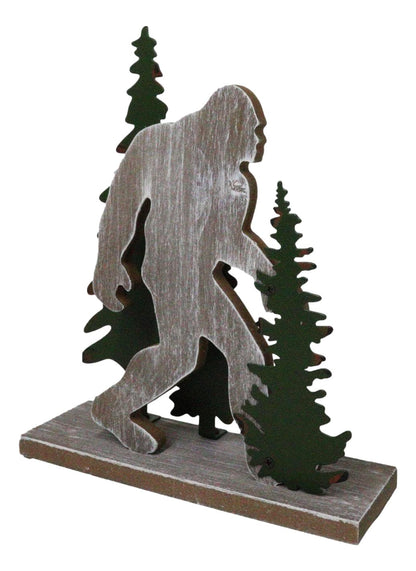 Ebros Gift Rustic Western Forest Wildlife Myth Legend Bigfoot Sasquatch Big Foot by Pine Trees Wooden Silhouette Cutout Desktop Sculpture Accent