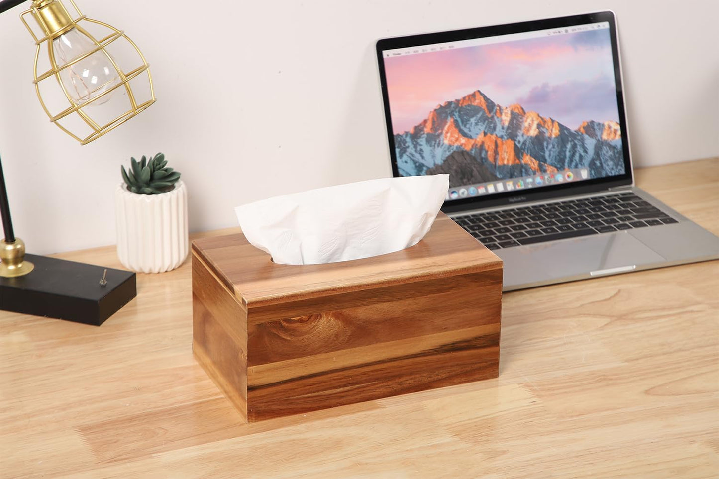 CATORY Tissue Box Cover, Acacia Wood Tissue Box Cover Rectangle, Tissue Box Holder Rectangular Covers Your Tissues, Decorative Tissue Box Cover with Slide-Out Bottom