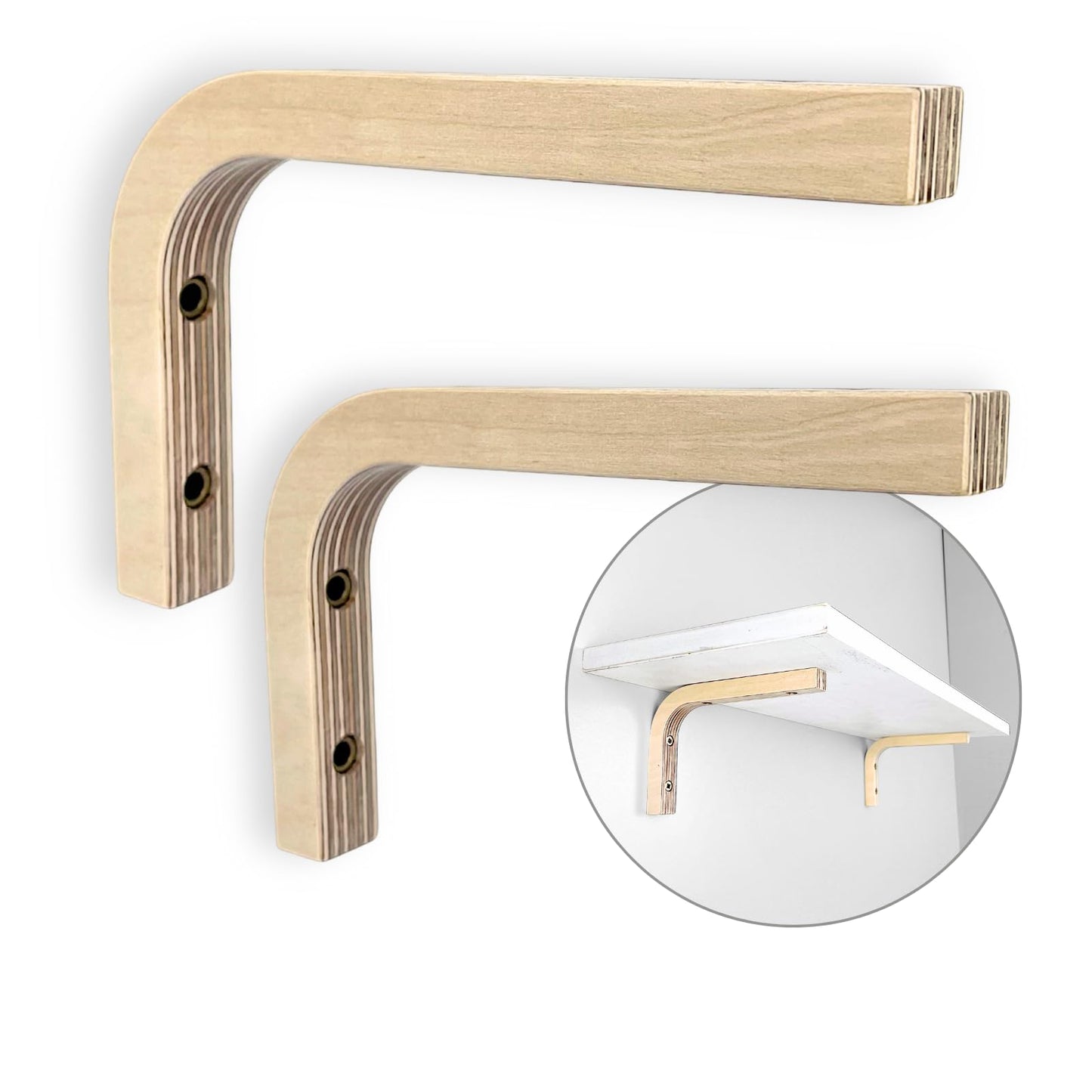 EvenWood 2-Piece Set of Wooden Shelf Brackets - L Shelf Holders - Floating Shelf Brackets 6 inch - Wood Shelf Supports - Solid Wood Wall Mount Corner Brace – Smooth Surface - Includes Mounting Screws