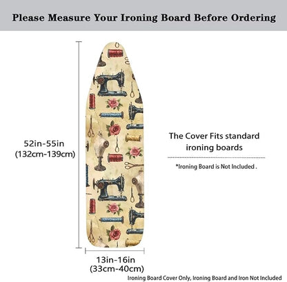 Ironing Board Cover, Standard Size 15x54, Sewing Machine Rose Print, Elastic