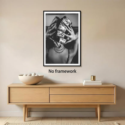 Trendy Black and White Wall Art Luxury Money Hair Rollers Black Woman Poster Retro Bold Feminine Fashion Hypebeast Print for Bedroom Dressing Living Room Dorm Decor 12x18inch Unframed