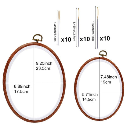 Jupean Embroidery Hoops, 7.5'' 9.2'' Oval Embroidery Hoop, Imitated Wood Display Frame with 30 Pieces Embroidery Needles, Embroidery Frame and Cross Stitch Hoop for Art Craft Sewing and Wall Hanging