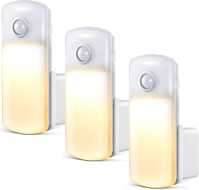Enhon 3 Pack Emergency Power Failure Night Lights, Motion Sensor Night Light, Automatic Dusk to Dawn, Emergency Lights for Home, Bedrooms, Hallways, Black Outs, Rechargeable