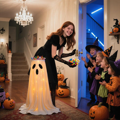 Halloween Decorations 32'' Light-Up Ghost Candy Bowl Stand Large Ghost Decor Cute Trick or Treat Candy Holder