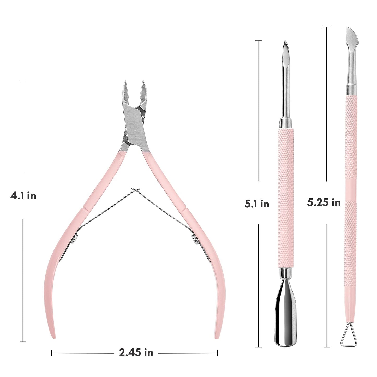 Makartt Cuticle Trimmer with Cuticle Pusher, Silver Nail Trimmer Nail Care Manicure and Pedicure Kit with Stainless Steel Cuticle Nipper and Dual End Nail Pushers for Home Salon Use (Pack of 3 PCS)