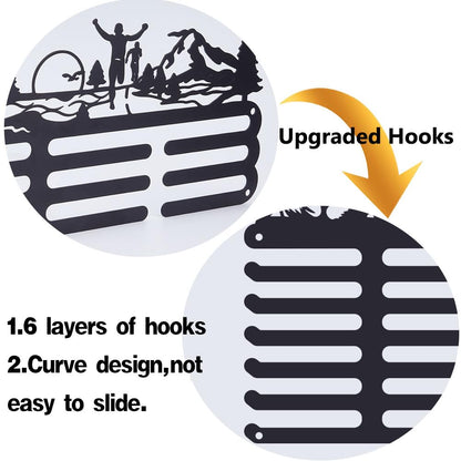 SUPERDANT Judo Medal Hanger Display Sports Medal Holder 6 Rows Wall Mount Judo Medals Hanging Hook Black Metal Display Rack Hangers Iron Race Ribbon Award Organizer for Athletes Player