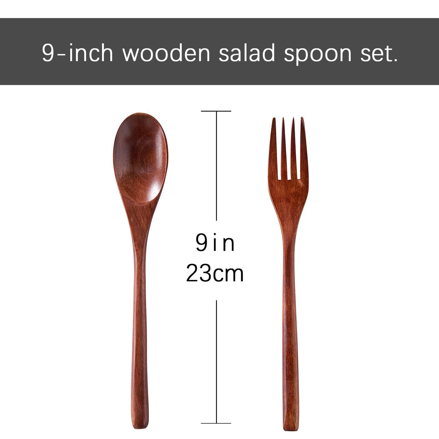 LiTY Glass Salad Bowl Set, 9″ Medium Salad Servers with Acacia Wood Base and Salad Serving Utensils, for Party, Fruits, Popcorn, Chips, Pasta, Kitchen Must-Have