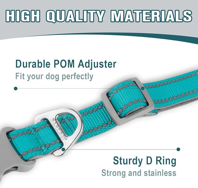 Dog Collar for Medium Small Large Dogs Reflective with Leash,Collar and Leash for Dogs,Soft Neoprene Padded 2 Pack(Ocean Blue,L)