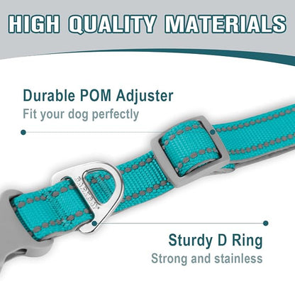 Dog Collar for Medium Small Large Dogs Reflective with Leash,Collar and Leash for Dogs,Soft Neoprene Padded 2 Pack(Ocean Blue,S)