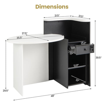 Giantex Reception Desk, Front Counter Desk with Lockable Drawer, Retail Counter Checkout Table with Round Tabletop, Corner Shelf & Adjustable Shelf for Office Beauty Salon Retail Store (Black)