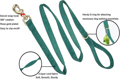 Soft Corduroy Dog Collar and Leash Set Adjustable Durable Dog Collars with Metal Buckle and Lead for Medium Dogs,Dark Green