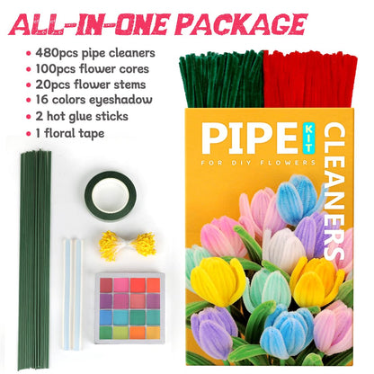 IOOLEEM Pipe Cleaners, 480pcs Red Roses, Valentine's Day Flower Making Kit, Arts and Craft Supplies for Flowers, Ideas for Art Project Activity.