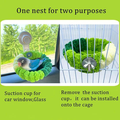 Portable Suction Cup Bird Perch Nest for Travel Car Window Glass, Warm Bird Sleeping hut Snuggle Bed for cage (Green Combo, S)