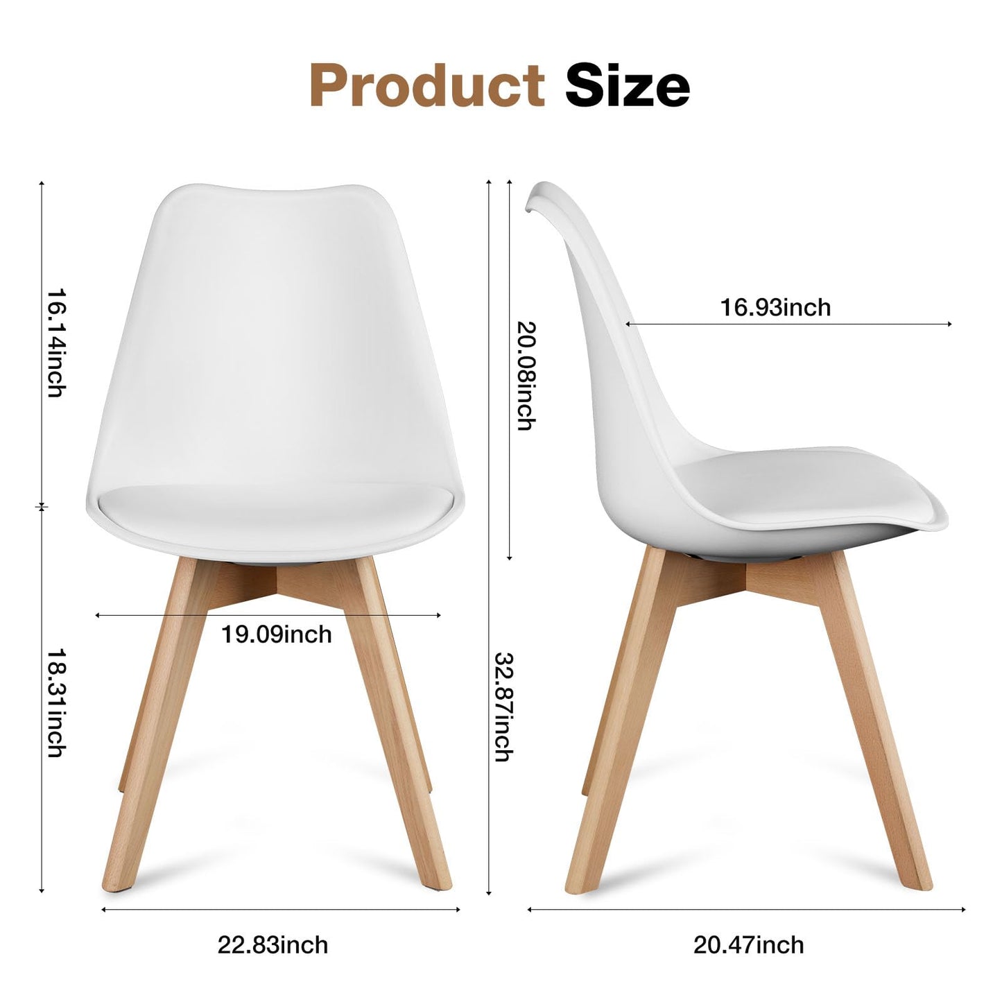 OLIXIS Dining Chairs Set of 8 Kitchen Mid Century Modern Chairs with Wood Legs and PU Leather Cushion, Upholstered Accent Chai for Living Room Bedroom Outdoor Lounge, White
