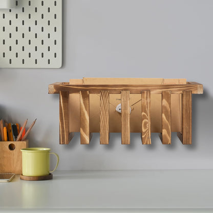 ExoLiry 11 Inch Premium Solid Acacia Wood Wall Mounted Mail Letter Holder Basket, Rustic Farmhouse Wooden Hanging Card Storage Rack, Home or Office Organizer