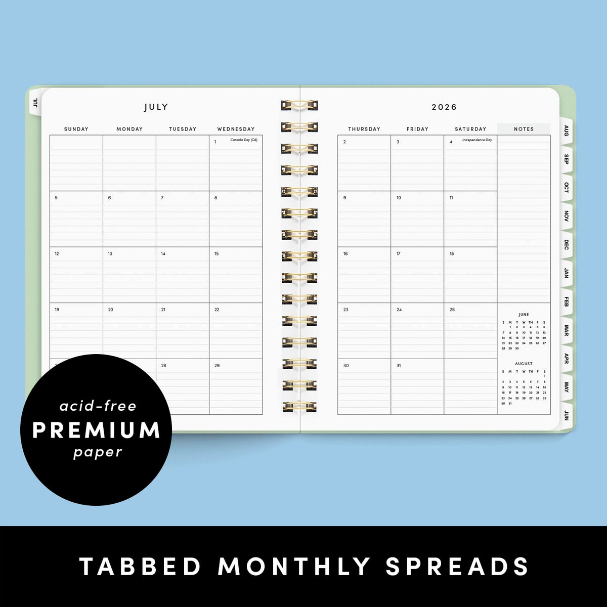 PAPERAGE Academic Planner, Weekly & Monthly Planner & Calendar, 12-Months, July 2026 - June 2027, (7" x 8"), School & Student Planning Agenda with Tabs, Bonus Pages & Inner Pocket, Dark Green