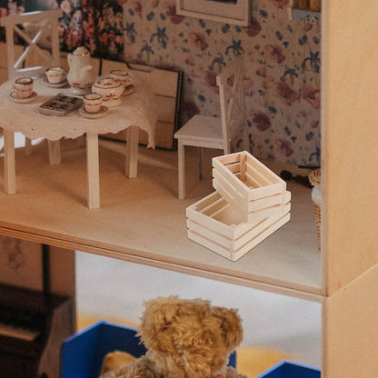 LOGOFUN 3pcs Dollhouse Mini Storage Basket Miniature Wooden Milk Crate 1/12 Tiny Fruit Baskets Model for Dollhouse Accessory - 1.2 * 0.9 & 1.9 * 1.6inch (Pack of 2)