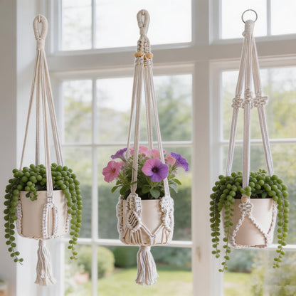 TENEWEE 3 Pack Macrame Plant Hangers Handmade Woven Boho Hanging Planters for Indoor Plants Window Balcony Home Decor