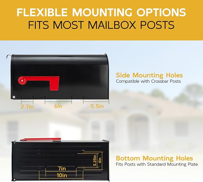 BlissBoard Large Mailboxes for Outside, Black Galvanized Steel Post Mount Mailboxes, Rust-Resistant Large Capacity Metal Mail Boxes for House Outside, 22 x 10.7 x 8.9 inches