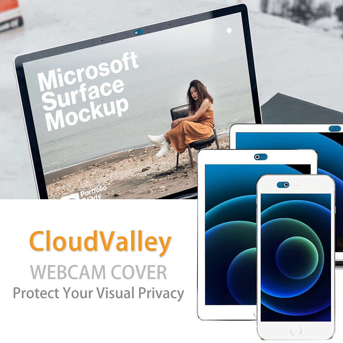 CloudValley Camera Cover Slide Ultra-Thin, Blue Webcam Cover for MacBook air, Laptop, iMac, Desktop, PC, MacBook Pro, iPad, iPhone 8/7/6, Privacy Web Camera Protection [2 Packs]