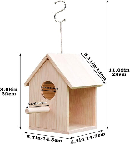 Large Bird House for Outside, Outdoor Wooden Birdhouse with Transparent Acrylic Window, Bird Nest Box with Pole for Garden Patio, Hanging Birdhouse for Sparrow Hummingbird Finch 5.7 × 5.7 × 8.7 Inches