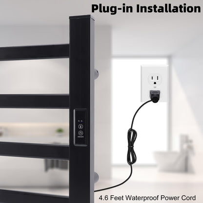 Towel Warmer Heated Towel Bar-Rack - Nopwer Bathroom Wall Mounted Electric Towel Drying Plug-in Matte Black 8 Bars