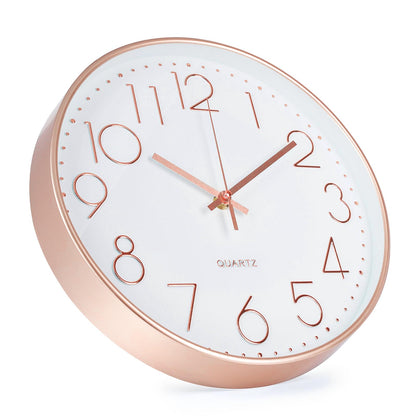 bakbrand Wall Clock 10 Inch Non-Ticking Silent Modern Simple Style Round Decor Clock Rose Gold Stereoscopic Dial Quartz Wall Clocks for Home/Office/School/Living Room/Bedroom/Kitchen