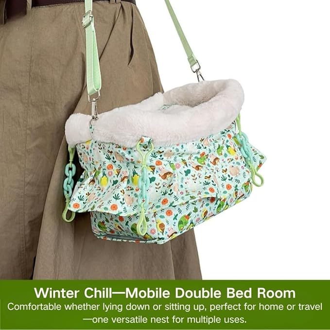 2 in 1 Warm Bird Carrier Bag, Bird Hammock Bed for Cage, Winter Travel Bag, Portable Parrot Outing Bag for Lovebird, Budgie, Conure, Quaker, Small Medium Birds (Blue,Large)