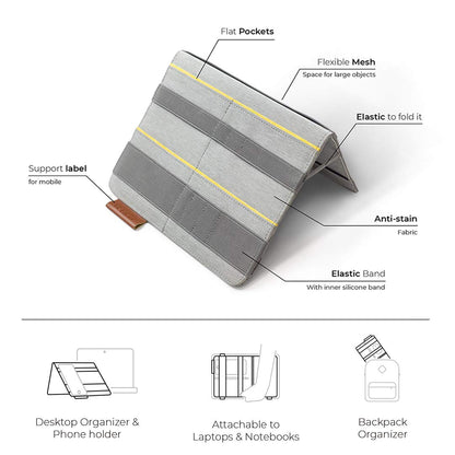 Beblau FOLD Portable TECH Organizer attachable to your Devices | Desk Sleeve | Gadget case | Working from Home Essentials | Laptop accessories | Backpack Insert | Portfolio |
