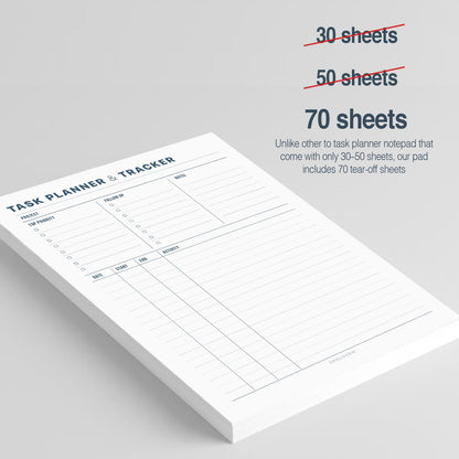 Task Planner & Tracker 8.5 x 11 Tear-Off 70 Sheet Planner Pad – Project Organizer with Time Log, Top Priority, Follow-Up – Notepad for Home & Office (White, Minimalist, 2 Pack)