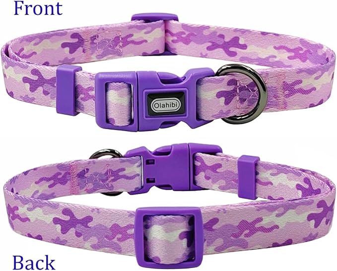 Dog Collar Leash Set, Camouflage Pattern, Polyester Material, Adjustable Collar and 5ft Matching Leash, for Large Dogs.(L, Purple Camo)