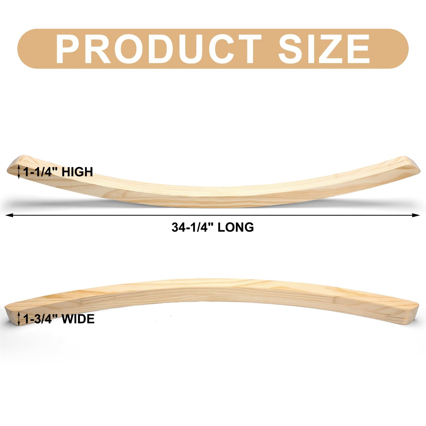 Wonderjune 1 Pair Bent Oak Rocker Runners Wooden Rocking Chair Legs Wood Curved Legs Feet Bar Chair Seat Bench Rocking(1-3/4" Wide)