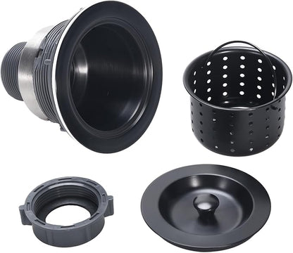 Kitchen Sink Drain 3-1/2 Inch Black Sink Drain Assembly Kit, Removable Deep