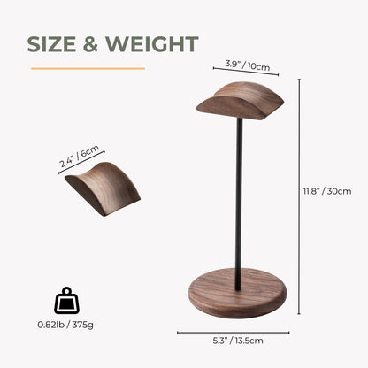 muso wood Walnut Wood & Aluminum Headset Stand, Desktop Headphone Stand, Headset Holder with Anti-slip Pad, Headphone Holder with Storage Base for Most Gaming Music Headsets