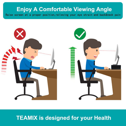 TEAMIX 20 inch + 14.2 inch Black Monitor Stand Riser, Wood Monitor Stand for Desk TV/Screen/PC/Printer/Laptop Riser, Computer Stand with Keyboard Organizer, Desktop Shelf, Monitor Riser .