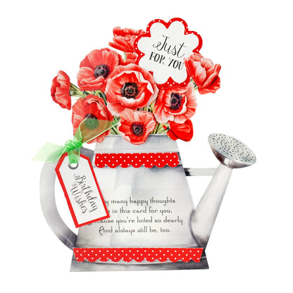 Katy Sue Watering Can Blossoms & Blooms Card Making Kit. 8 Shaped Cards, 3 Sheets of Floral Die Cut Decoupage, 8 Envelopes, Adhesive Foam Pads, & Instructions. For Card Making Supplies & Card Crafting