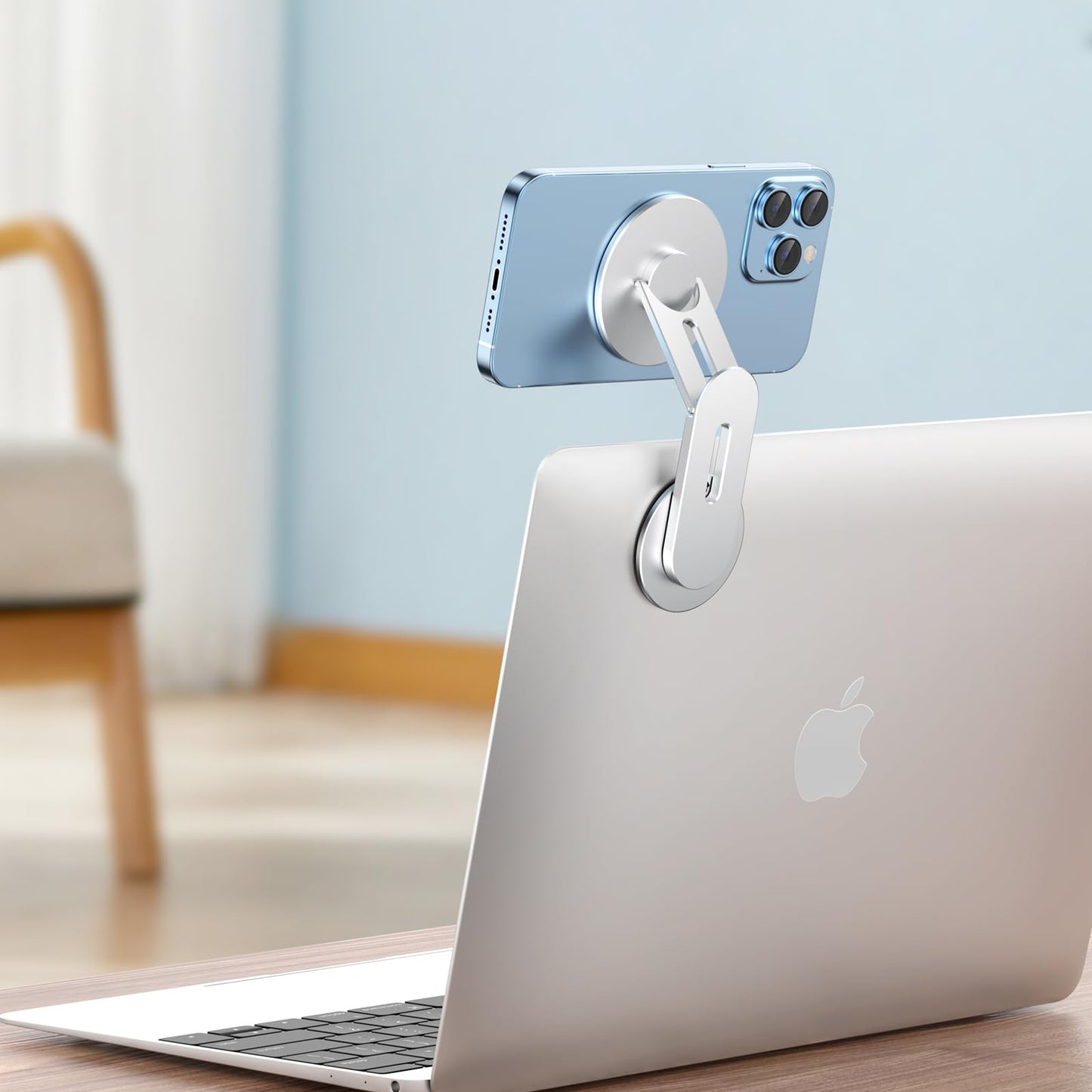 Magnetic Phone Holder for Laptop for MagSafe for iPhone 17/16/15/14/13/12 & All Phones, 180°Adjustable Phone Side Mount for Computer Monitor for Tesla, Desktop Cell Phone Bracket, Gray