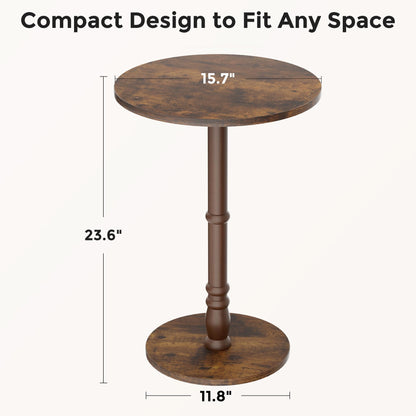Homleke 16" Round Side Tables Set of 2, Solid Wood Pillar with Wood Top & Base, Small Drink Accent Table for Living Room, Bedroom, Sofa & Office, Easy Assembly, Rustic Brown
