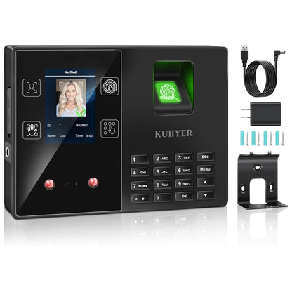 KUIIYER 4 in 1 Employees Time Clocks for Small Business (Face + Fingerprint + Palm Print + PIN) Employee Clock in & Out Machine Biometric Attendance Punch Clock Recorder Tracker (No Monthly Fee)