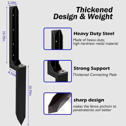 KQGY Heavy Duty Steel Fence Post Repair Bracket, Ground Spike Anchor for Fixing Leaning Broken Wooden Fence Posts, 31.5 Inch Height, Black (2)