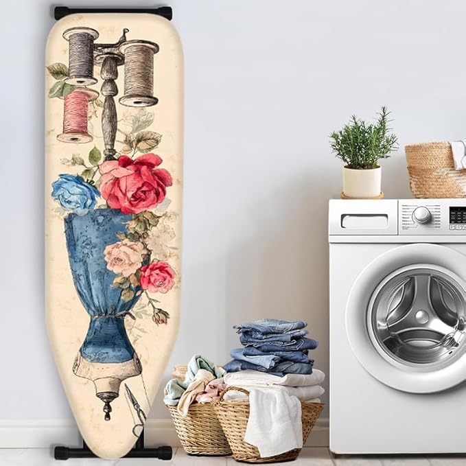 Nuxovilar Vintage Sewing Elements Ironing Board Cover& Floral Design, This