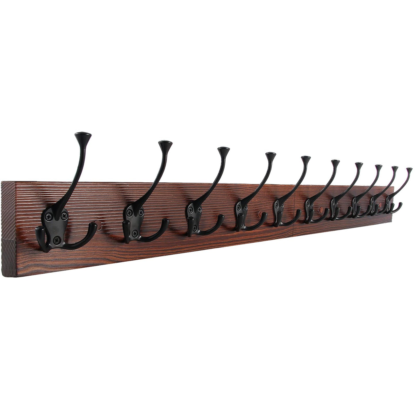 IBosins 34'' Coat Rack Wall Mount with 10 Decorative Tri-Hooks, Heavy Duty Wood Coat Hanger, Rustic Coat Hooks Rail for Entryway Living Room Coat Scarf Bag Towel Hat