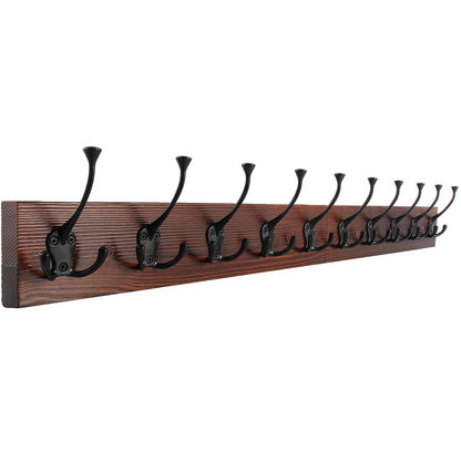 IBosins 34'' Coat Rack Wall Mount with 10 Decorative Tri-Hooks, Heavy Duty Wood Coat Hanger, Rustic Coat Hooks Rail for Entryway Living Room Coat Scarf Bag Towel Hat