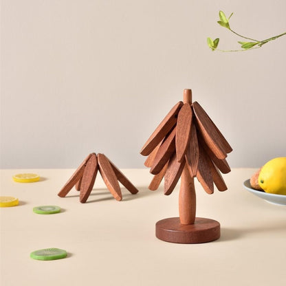 Wooden Trivet Tree 4 in 1 Walnut Wood Pot Holder Stand 8.9 Inches Tall Decorative Kitchen Decor Trivet Heat Resistant Hot Pad and Table Protector for Kitchen Counter Unique Hostess Gift