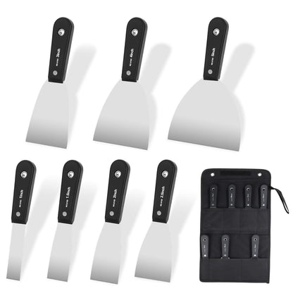 weiwei 7 PCS Metal Putty Knife Set Multi-sized Spackle Knife with Storage Bag Rustproof Putty Scraper Knives Drywall Tools for Wall Repair Wall Paint Spreading Drywall Spackle and Mud for Craftsman