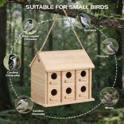 Wooden Bird Houses for Outside, 12 Rooms Hanging Bird House, Large Birdhouse for Wren Finch Bluebirds, Decorative Outdoor Bird Nesting Box