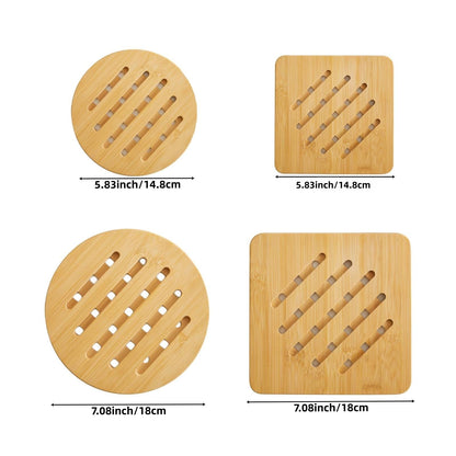 Alfto Hot Pads Trivet,Table Solid Bamboo Wood Trivets for Hot Dishes and Pot with Non-Slip Pads Heat Resistant Pads Teapot Trivet 4pcs(Multi Size,2 Square 2 Round)
